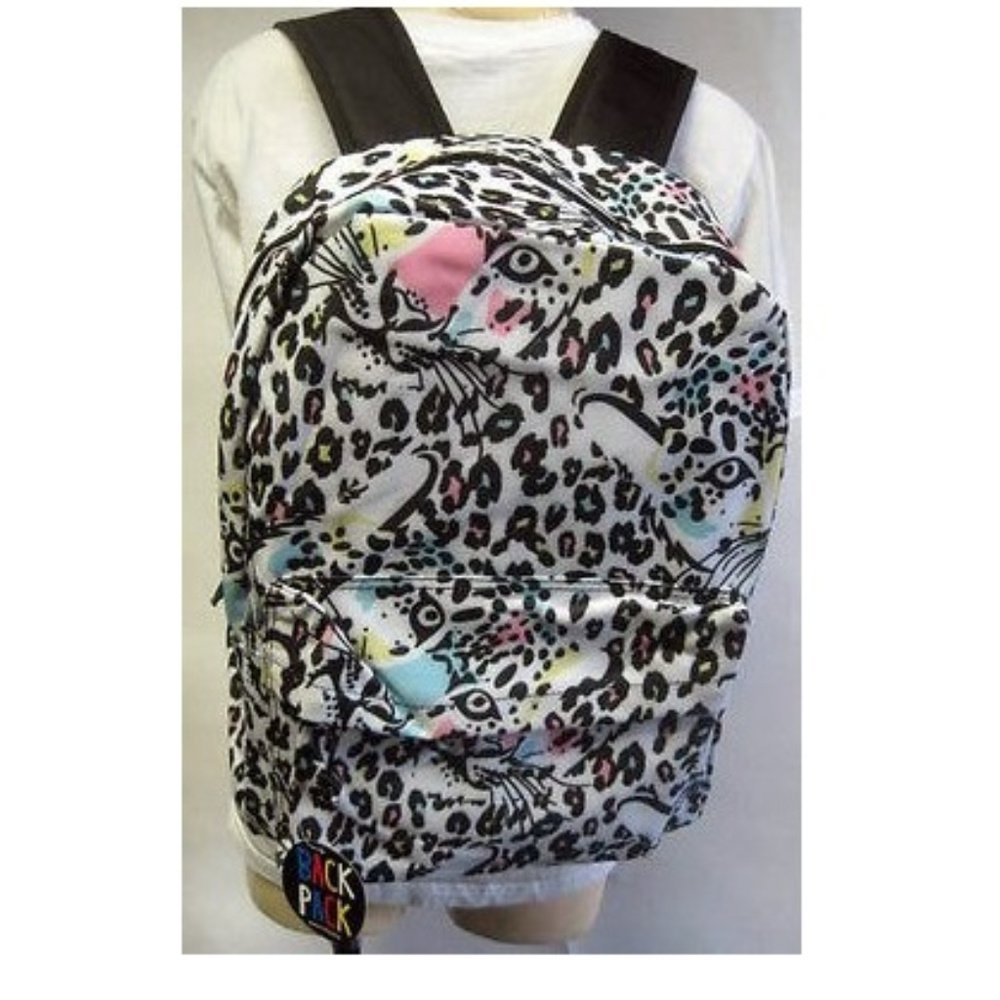 Leopard Backpack White Black pink Girls Bin2 - Picture 2 of 5